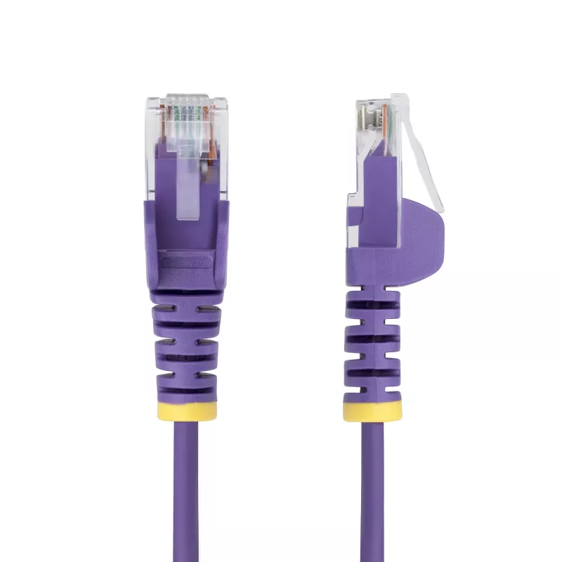 StarTech.com 25 cm paars slank CAT6 Ethernet-kabel, snagless, 100 W PoE, UTP, LSZH, 28AWG massief blank koperdraad, slanke RJ45 netwerk-patchkabel met trekontlasting, individueel getest