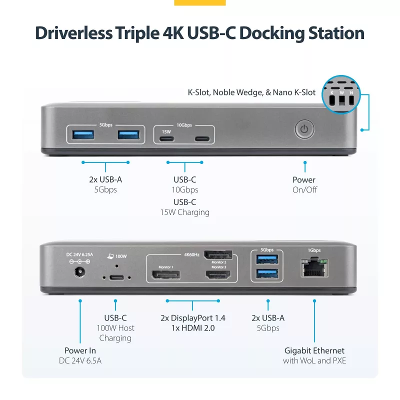 StarTech.com 199UE-USBC-DOCK laptop-dockingstation/poortreplicator bedraad USB 3.2 Gen 2 (3.1 Gen 2) Type-C grijs