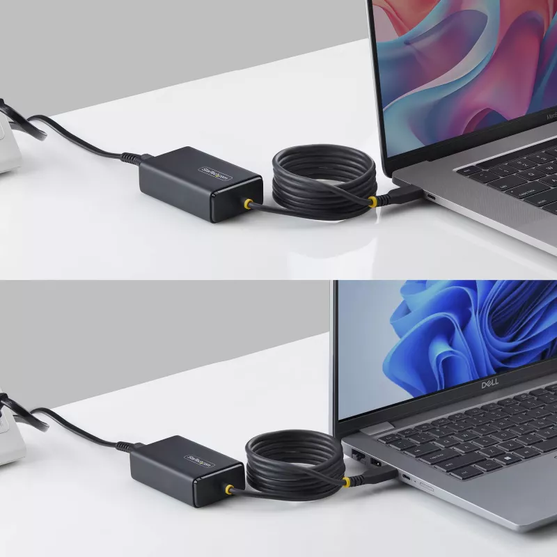 StarTech.com 65W USB-C laptop-oplader, 1,5 m vast verbonden USB-C-kabel, voeding voor Dell, XPS, HP ProBook, MacBook Pro, Microsoft Surface Pro