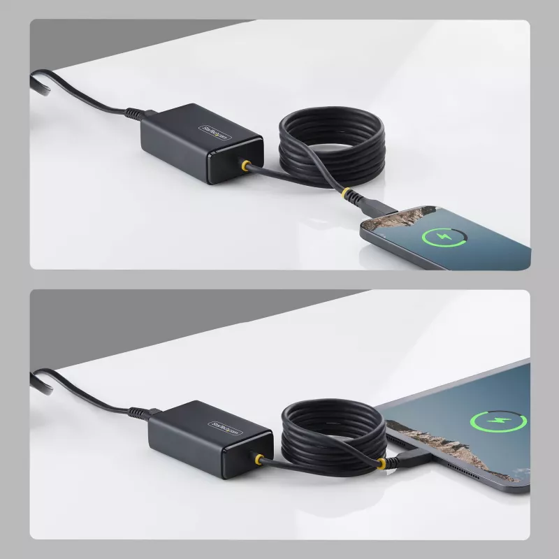 StarTech.com 65W USB-C laptop-oplader, 1,5 m vast verbonden USB-C-kabel, voeding voor Dell, XPS, HP ProBook, MacBook Pro, Microsoft Surface Pro