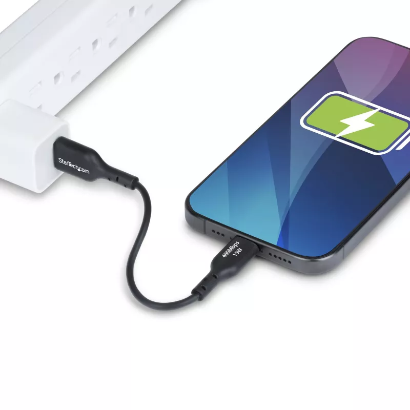 StarTech.com 15cm (6in) USB-A naar USB-C oplaadkabel, opladen & synchroniseren, 3A, USB 2.0, TPE-mantel – zwart USB-oplaadkabel