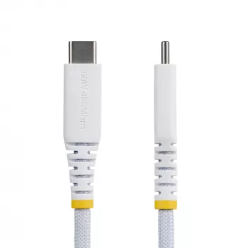 StarTech.com 1m (3ft) wit USB-C-oplaadkabel, 60W (3A) PD, dubbellaags gevlochten nylon/TPE-mantel, robuuste USB-C-oplaadkabel, USB 2.0 laptop-oplaadkabel