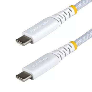 StarTech.com 30cm (1ft) wit USB-C-oplaadkabel, 60W (3A) PD, dubbellaags gevlochten nylon/TPE-mantel, robuuste USB-C-oplaadkabel, USB 2.0 laptop-oplaadkabel