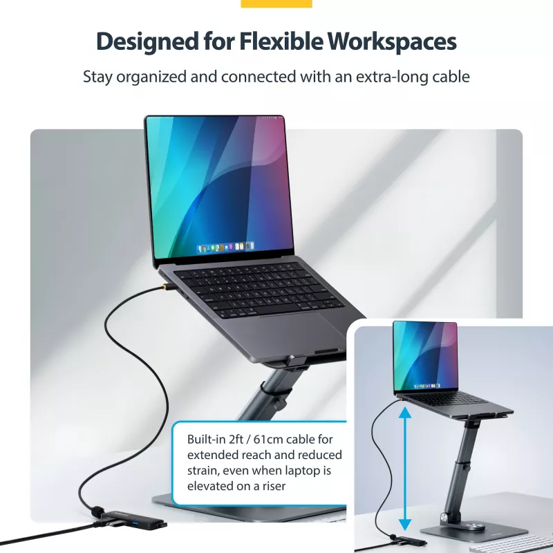StarTech.com 4-poorts USB-C hub, 5 Gbit/s, busgevoed, USB-C naar 4x USB-A mini hub, extra lange 61 cm hostkabel, PCR-kunststof, draagbare desktop-/laptop-USB-hub