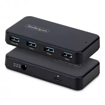 StarTech.com 4-poorts USB-A hub, 5 Gbit/s, zelfgevoed, 2-in-1 USB-C- en USB-A-hostkabel, 1x BC 1.2 oplaadpoort, 24W-voeding inbegrepen, MacBook en Windows