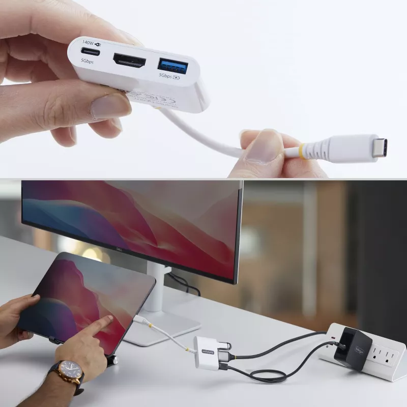 StarTech.com USB-C naar HDMI multiport adapter met 140W PD-laden, 4K 60Hz HDMI, USB 5Gbit/s hub, mini-dock voor MacBook / Dell / Thinkpad / HP / iPad / tablets