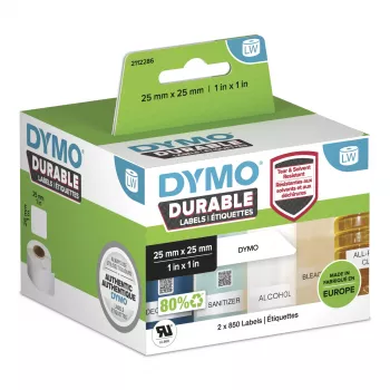 DYMO originele LabelWriter Durable etiketten | 25 mm x 25 mm | wit poly | 2 rollen à 850 (1.700 zelfklevende etiketten) | hoogwaardig | voor LabelWriter labelprinters