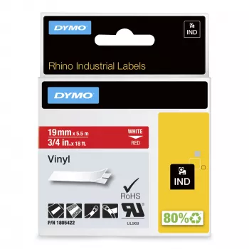 DYMO Rhino industrie vinyl etiketten | 19 mm x 5,5 m | witte print op rood | zelfklevend | voor Rhino & LabelManager labelprinters