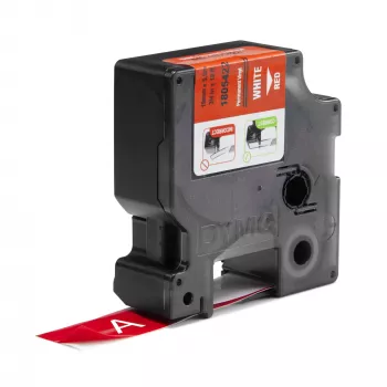 DYMO Rhino industrie vinyl etiketten | 19 mm x 5,5 m | witte print op rood | zelfklevend | voor Rhino & LabelManager labelprinters