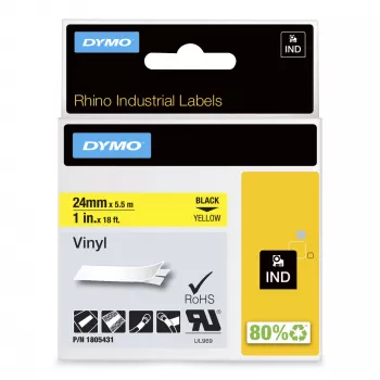 DYMO Rhino industrie vinyl etiketten | 24 mm x 5,5 m | zwarte print op geel | zelfklevend | voor LabelManager & Rhino labelapparaten