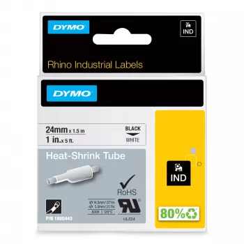 DYMO Rhino industrie warmtekrimp kabel etikettenrollen | 24 mm x 1,5 m | zwarte print op wit | zelfklevend | voor Rhino labelapparaten