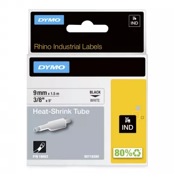 DYMO Rhino Industriële krimpkous-kabellabelbuisjes | 9 mm x 1,5 m | Zwarte opdruk op wit | voor Rhino-labelprinters