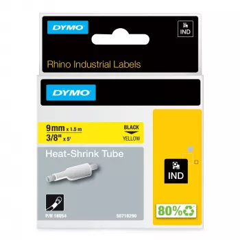 DYMO Rhino Industriële krimpkous-kabellabels | 9 mm x 1,5 m | Zwart op geel | voor Rhino-labelprinters