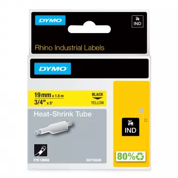DYMO Rhino Industriële krimpkous-kabellabels | 19 mm x 1,5 m | Zwarte opdruk op geel | voor Rhino-labelmachines