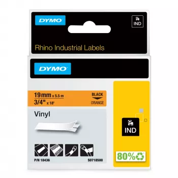 DYMO Rhino Industriële vinyllabels | 19 mm x 5,5 m | Zwarte opdruk op oranje | Zelfklevend | voor Rhino- en LabelManager-labelprinters