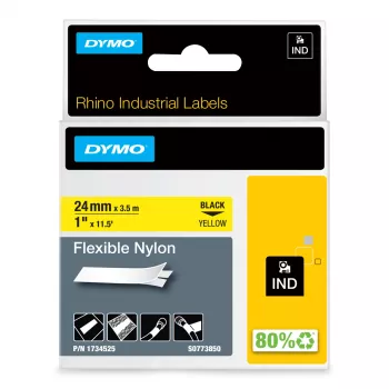 DYMO Rhino Industriële flexibele nylonlabels | 24 mm x 3,5 m | Zwart op geel | Zelfklevend | voor Rhino- en LabelManager-labelmachines