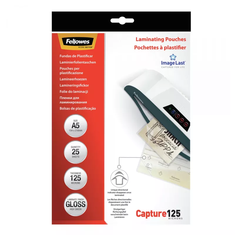 Fellowes ImageLast A5 125 micron lamineerhoezen – 25-pack, glanzend, transparant, A5, 0,125 mm, 218 mm, 1 mm