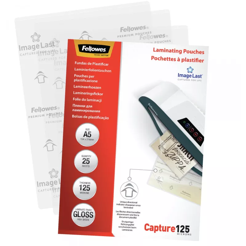 Fellowes ImageLast A5 125 micron lamineerhoezen – 25-pack, glanzend, transparant, A5, 0,125 mm, 218 mm, 1 mm