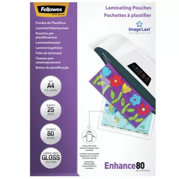 Fellowes ImageLast A4 80 micron lamineerhoezen – 25-pack, glanzend, transparant, A4, 0,08 mm, 210 mm, 1 mm