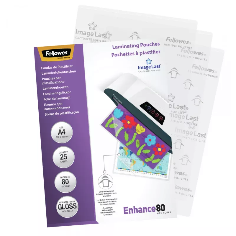 Fellowes ImageLast A4 80 micron lamineerhoezen – 25-pack, glanzend, transparant, A4, 0,08 mm, 210 mm, 1 mm
