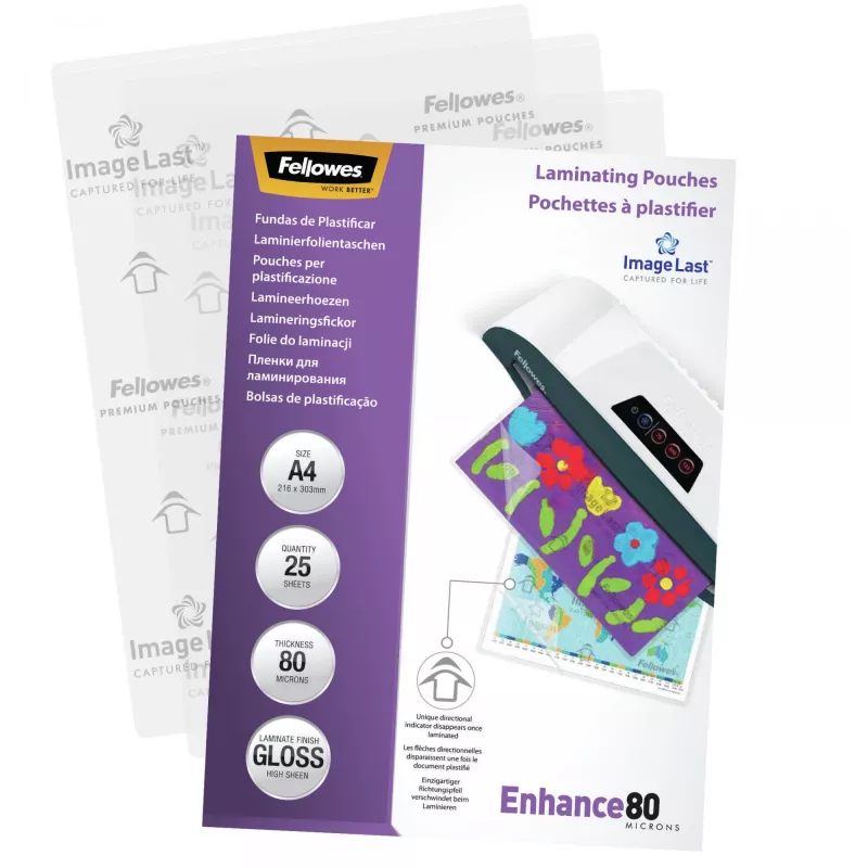 Fellowes ImageLast A4 80 micron lamineerhoezen – 25-pack, glanzend, transparant, A4, 0,08 mm, 210 mm, 1 mm