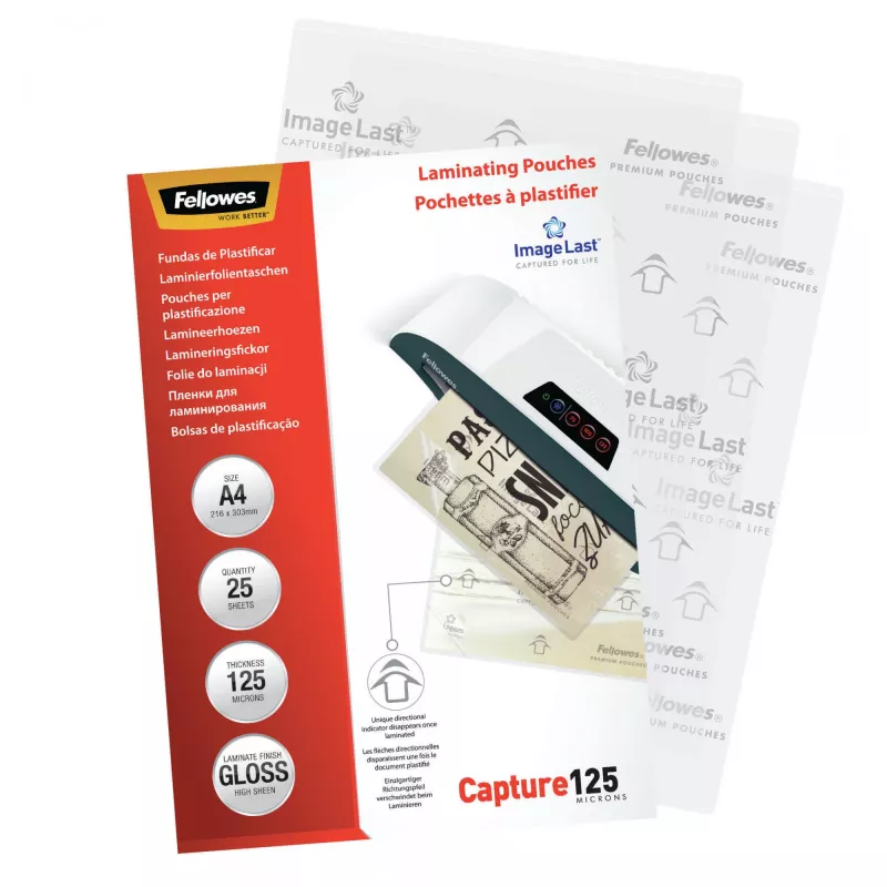Fellowes ImageLast A4 125 micron lamineerhoezen - 25 stuks, glanzend, transparant, A4, 0,125 mm, 310 mm, 214 mm
