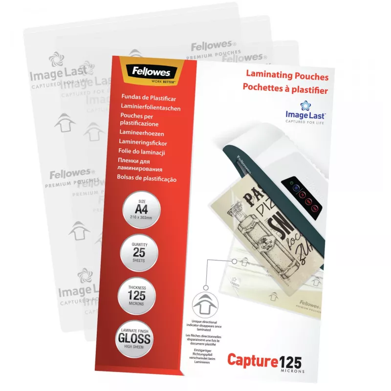 Fellowes ImageLast A4 125 micron lamineerhoezen - 25 stuks, glanzend, transparant, A4, 0,125 mm, 310 mm, 214 mm