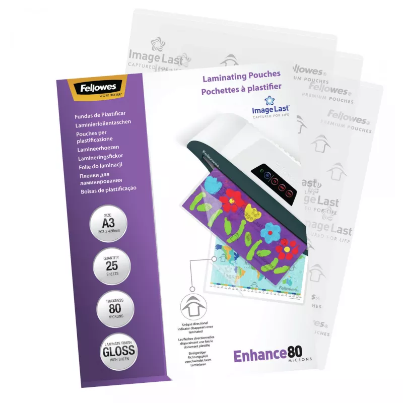 Fellowes ImageLast A3 80 micron lamineerhoes - 25-pack, glanzend, transparant, A3, 0,08 mm, 430 mm, 1 mm