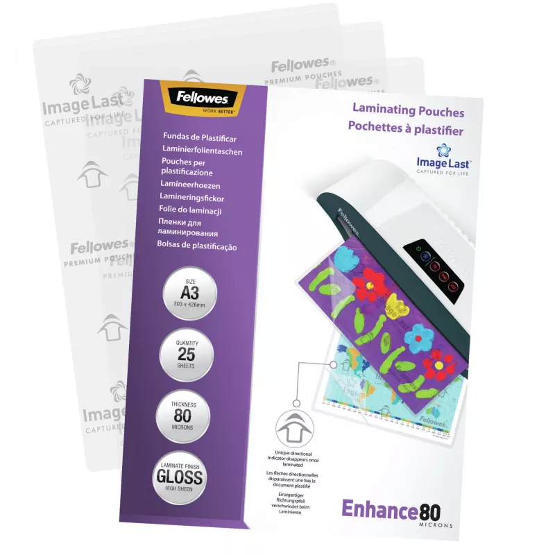 Fellowes ImageLast A3 80 micron lamineerhoes - 25-pack, glanzend, transparant, A3, 0,08 mm, 430 mm, 1 mm