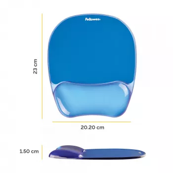 Fellowes Mouse Mat Wrist Support - Crystals Gel muismat met antislip rubberen basis - ergonomische muismat voor computer, laptop, thuiswerk – compatibel met laser- en optische muizen – blauw