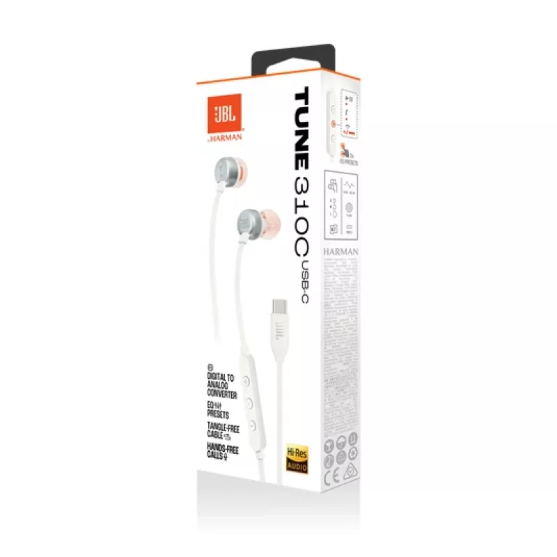 JBL Tune 310C headset bedraad in-ear bellen/muziek USB Type-C wit