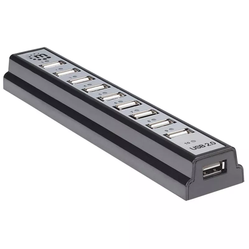 USB-hub Manhattan USB-A 10-poorts, 480 Mbit/s, Zwart