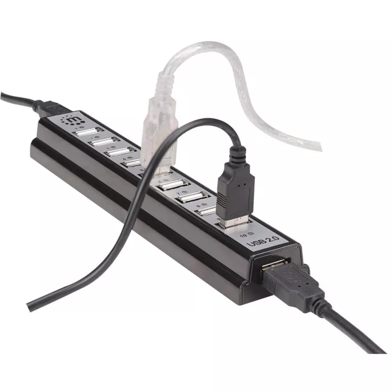 USB-hub Manhattan USB-A 10-poorts, 480 Mbit/s, Zwart
