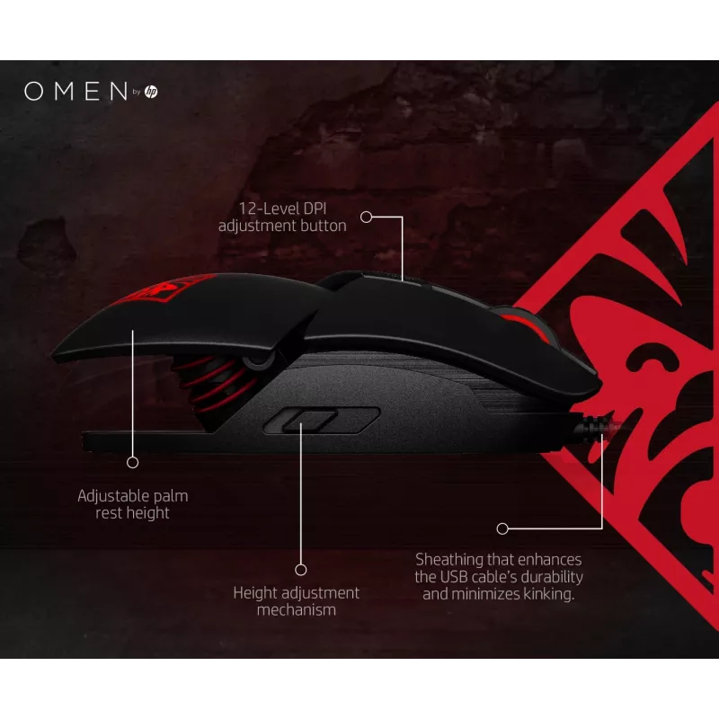 HP OMEN by Reactor muis, rechtshandig, optisch, USB Type-A, 16000 DPI, 0,2 ms, zwart