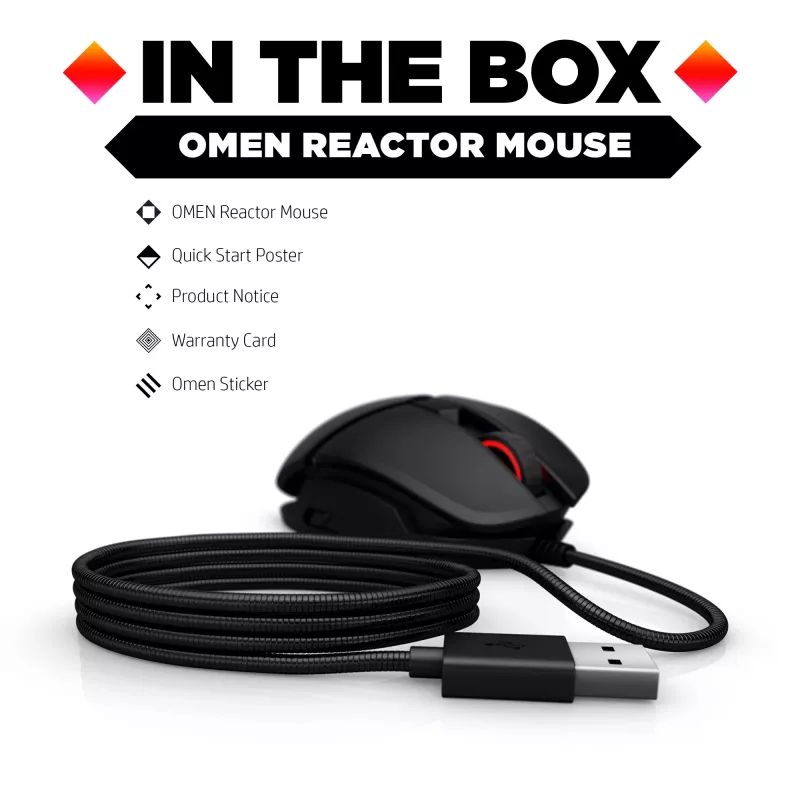 HP OMEN by Reactor muis, rechtshandig, optisch, USB Type-A, 16000 DPI, 0,2 ms, zwart