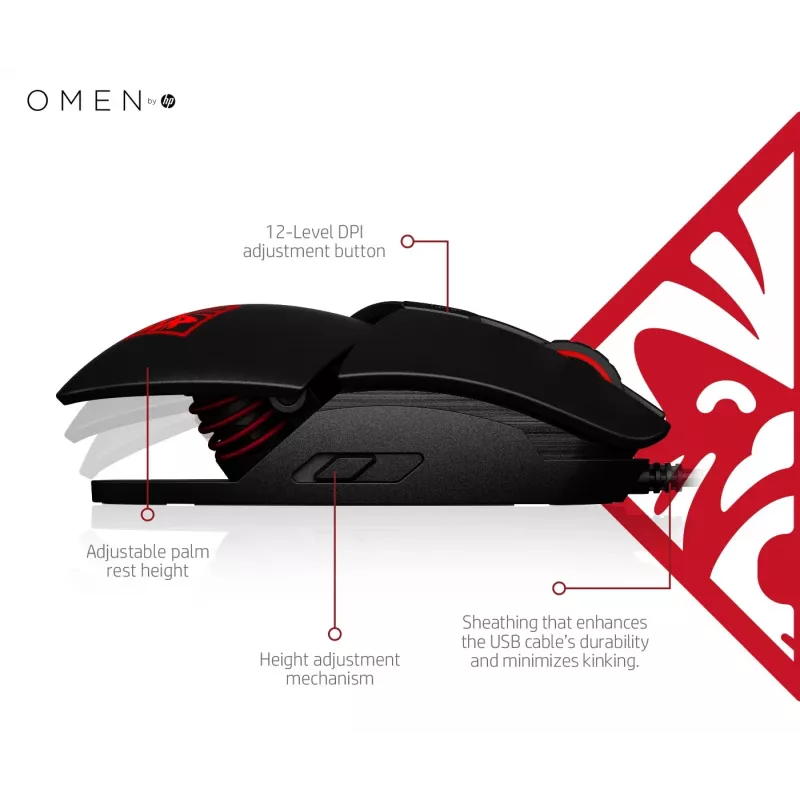 HP OMEN by Reactor muis, rechtshandig, optisch, USB Type-A, 16000 DPI, 0,2 ms, zwart