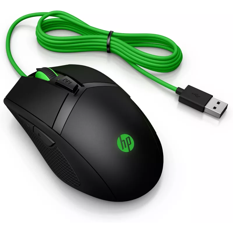 HP Pavilion Gaming muis 300, voor beide handen, optisch, USB Type-A, 5000 dpi, zwart, groen