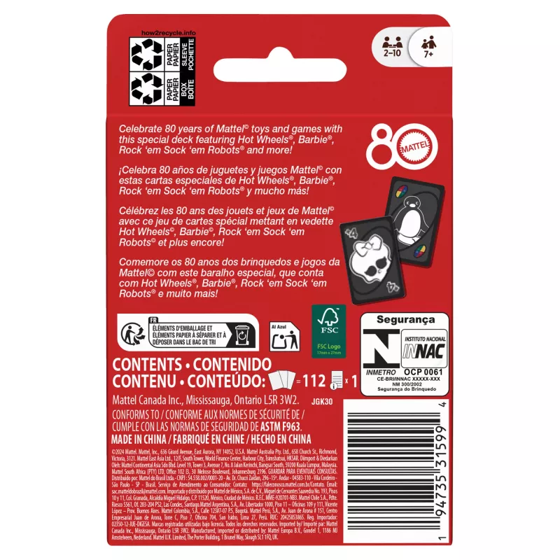 UNO Mattel 80th Ruby Red kaartspel voor kinderen & familieavond