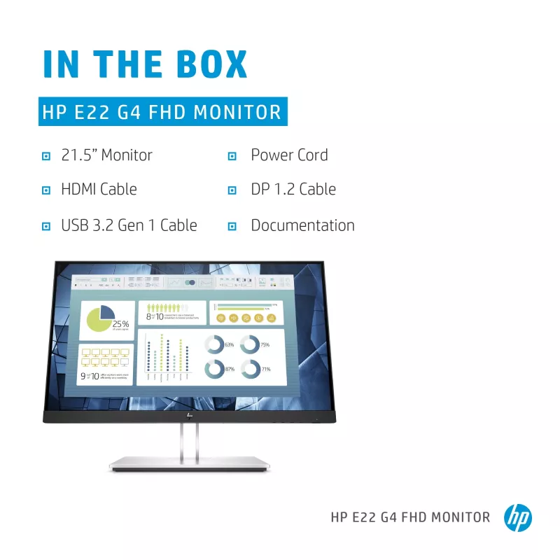 HP E-Series E22 G4 computermonitor 54,6 cm (21,5 inch) 1920 x 1080 pixels Full HD LCD zwart, zilver