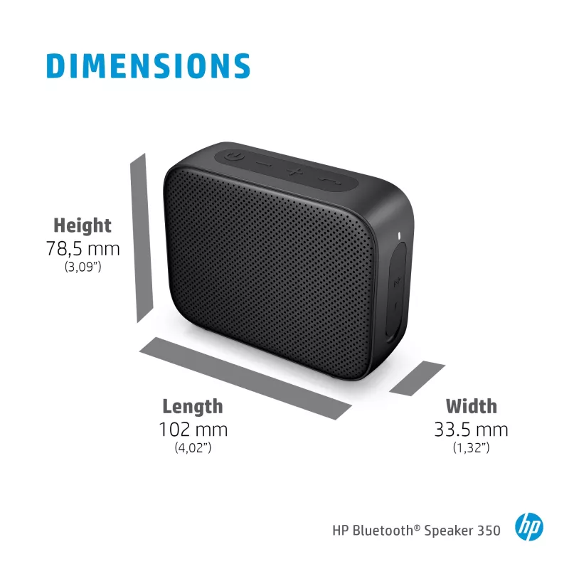 HP zwart Bluetooth Speaker 350, draadloos, USB Type-C, mono draagbare luidspreker, zwart, rechthoekig, knoppen