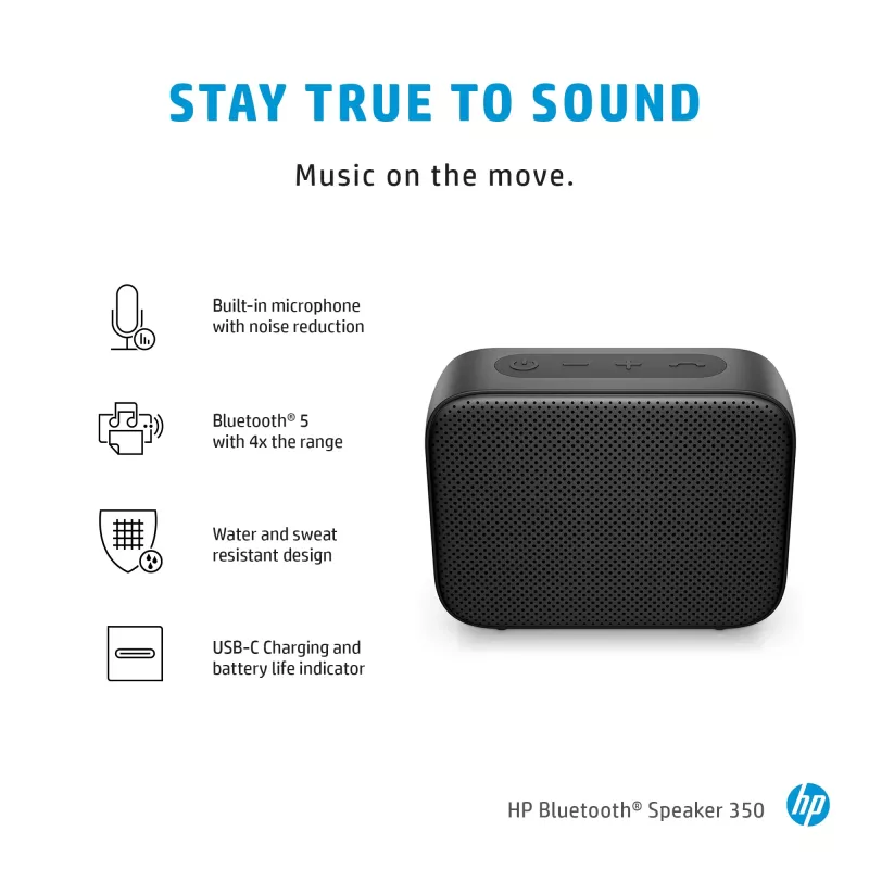 HP zilver Bluetooth-luidspreker 350, draadloos, wit, universeel, ingebouwde batterij, 180 g, 78,5 mm