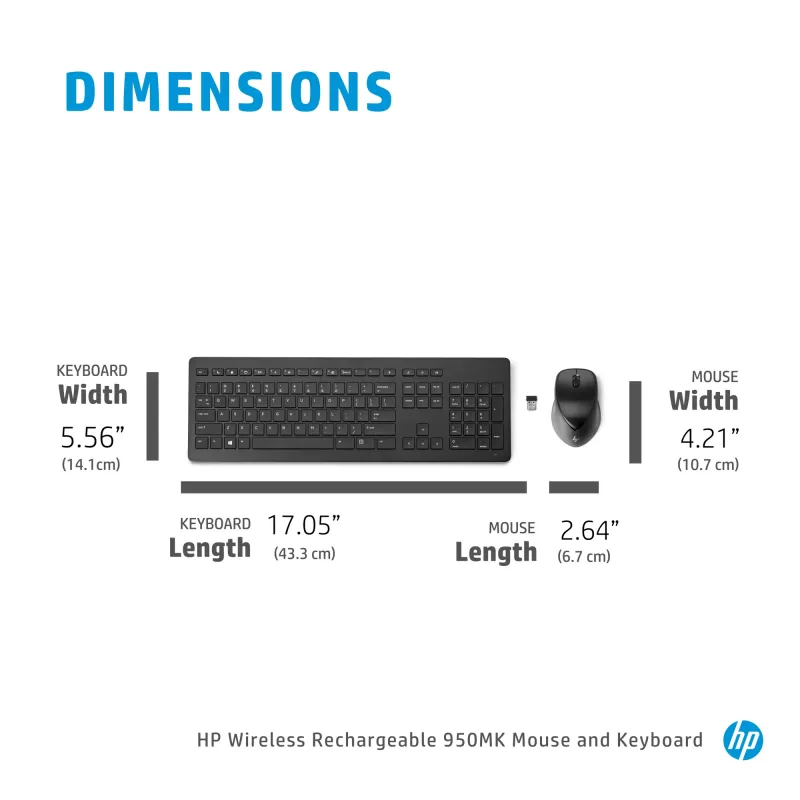 HP Wireless Rechargeable 950MK muis en toetsenbord, full-size, draadloos, mechanisch
