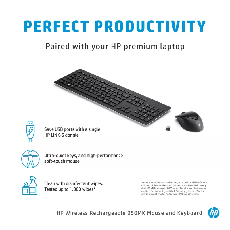 HP Wireless Rechargeable 950MK muis en toetsenbord, full-size, draadloos, mechanisch