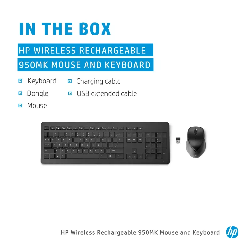 HP Wireless Rechargeable 950MK muis en toetsenbord, full-size, draadloos, mechanisch