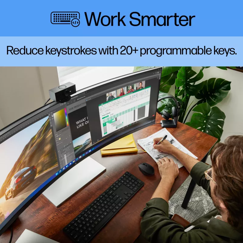 HP 450 programmeerbaar draadloos toetsenbord, full-size (100%), bekabeld en draadloos, RF draadloos + USB, zwart