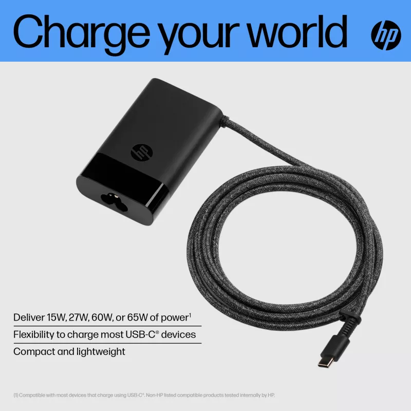 HP USB-C 65W laptopoplader, laptop, indoor, 90 V, 65 W, 5 - 20 V, 1,6 A