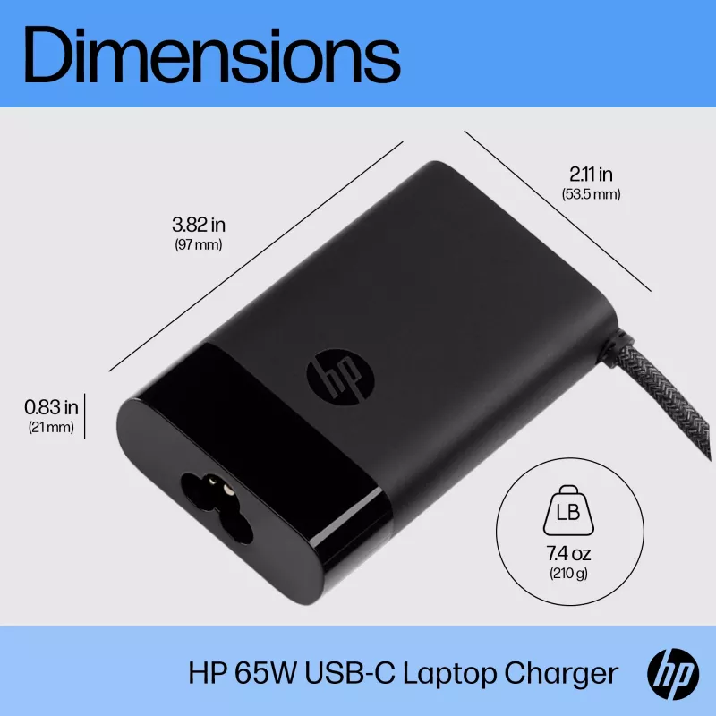 HP USB-C 65W laptopoplader, laptop, indoor, 90 V, 65 W, 5 - 20 V, 1,6 A