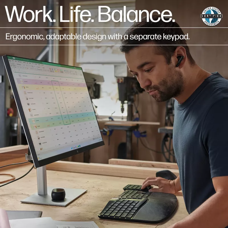 HP 965 ergonomisch draadloos toetsenbord, full-size (100%), draadloos, RF draadloos + Bluetooth, membraan, zwart