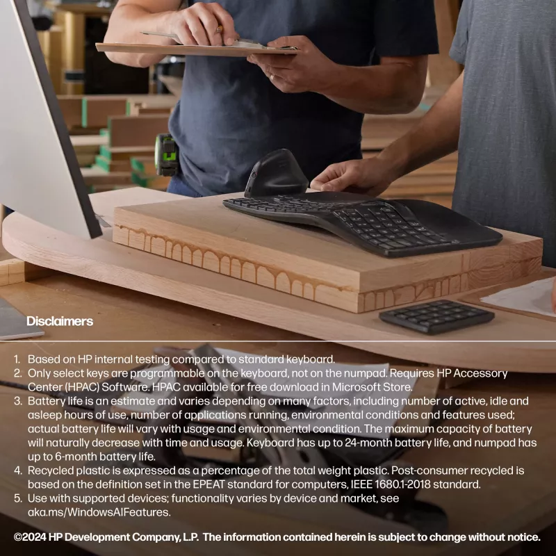 HP 965 ergonomisch draadloos toetsenbord, full-size (100%), draadloos, RF draadloos + Bluetooth, membraan, zwart