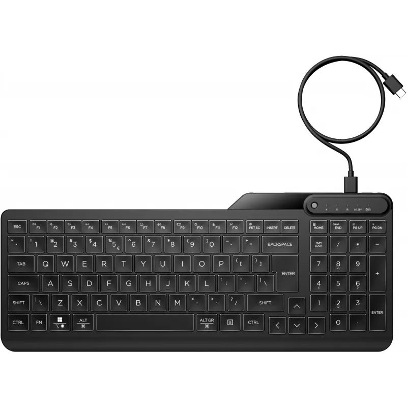 HP 405 multi-device bedraad toetsenbord met achtergrondverlichting, full-size (100%), bedraad, USB, membraan, zwart